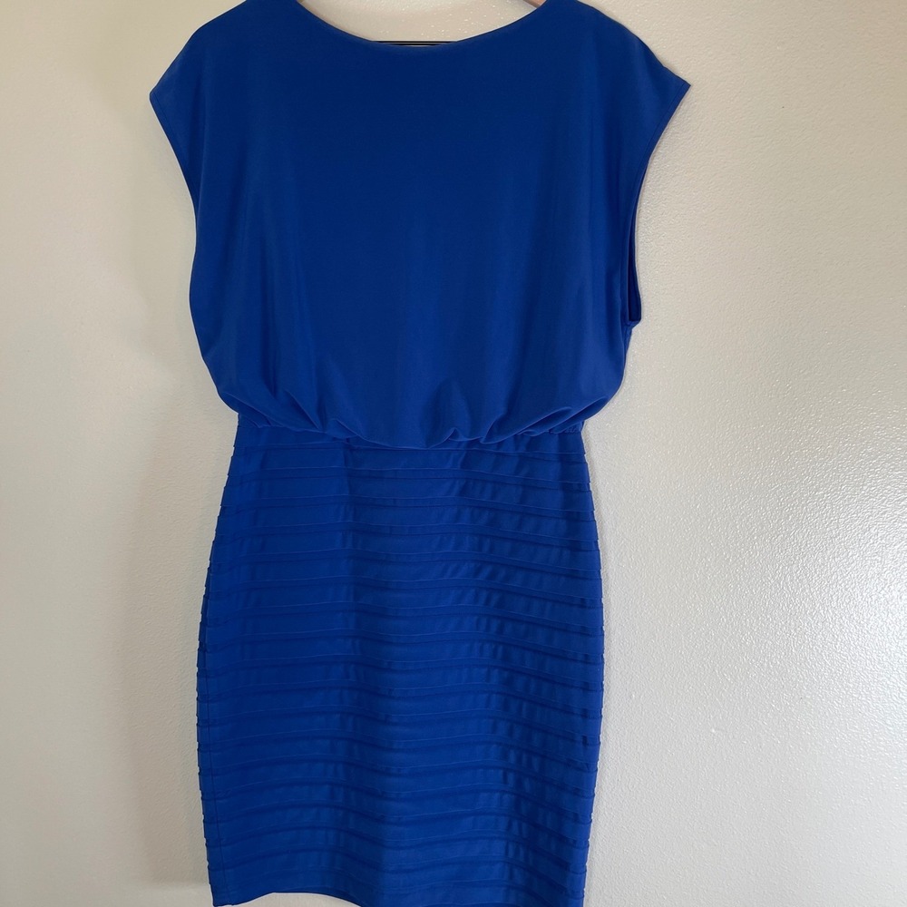 Adrianna Papell Women's Blue Blouson Shutter Pleat Dress‎ Sz 6 Cocktail